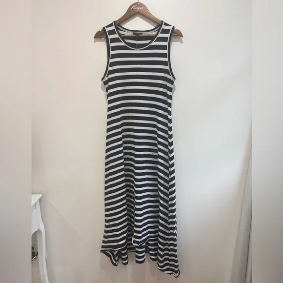 J. Crew Striped High Low Maxi Dress, White Navy Icon Stripe Nautical Beach, M - Picture 2 of 9